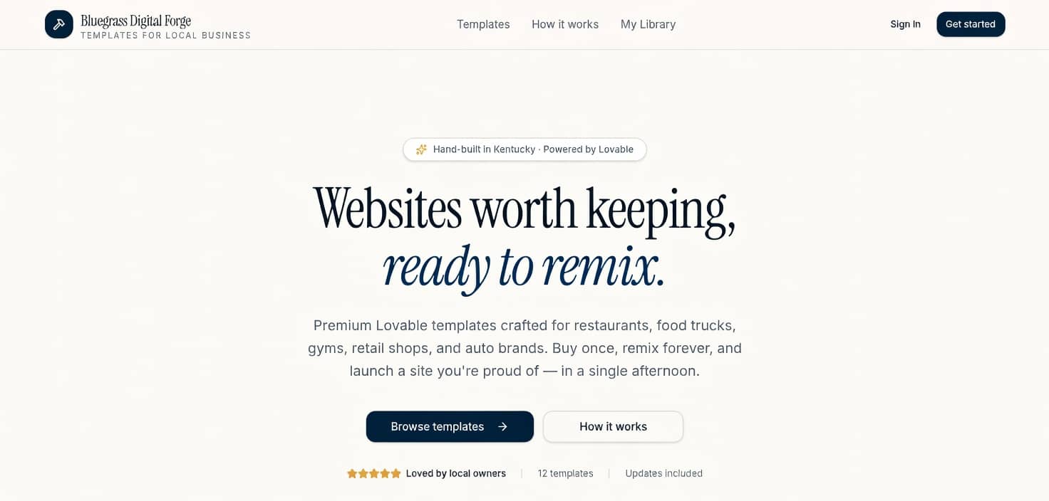 Bluegrass Digital Forge ready-to-remix website templates — DIY sites starting at $99
