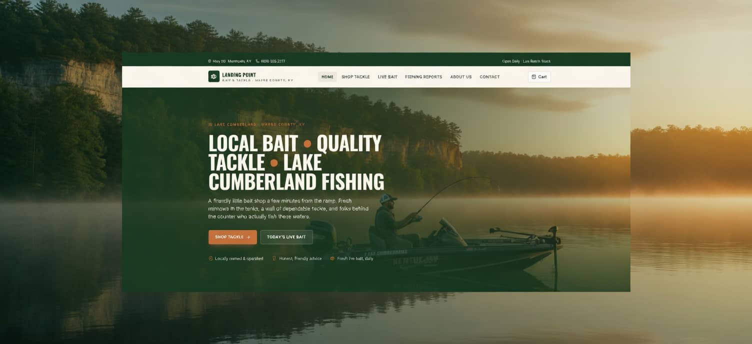 Bait and tackle shop website demo for Wayne County and Lake Cumberland with live bait availability