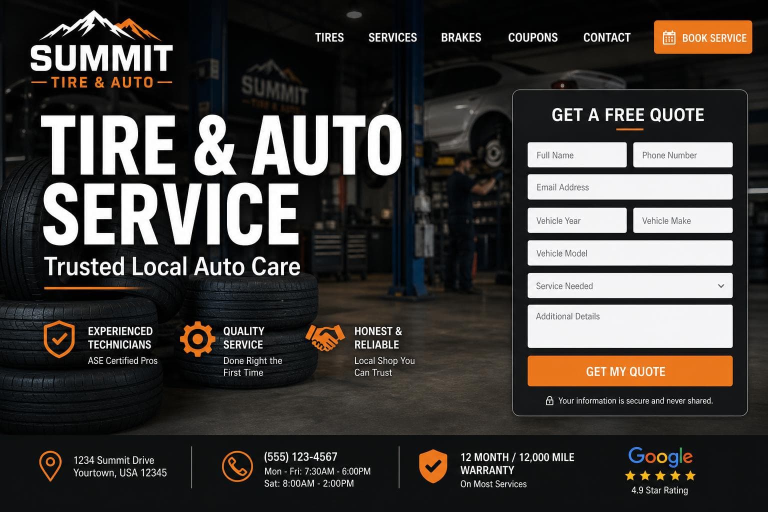 Summit Tire & Auto — live demo website for a auto service business near Lake Cumberland, handcrafted in Monticello, KY