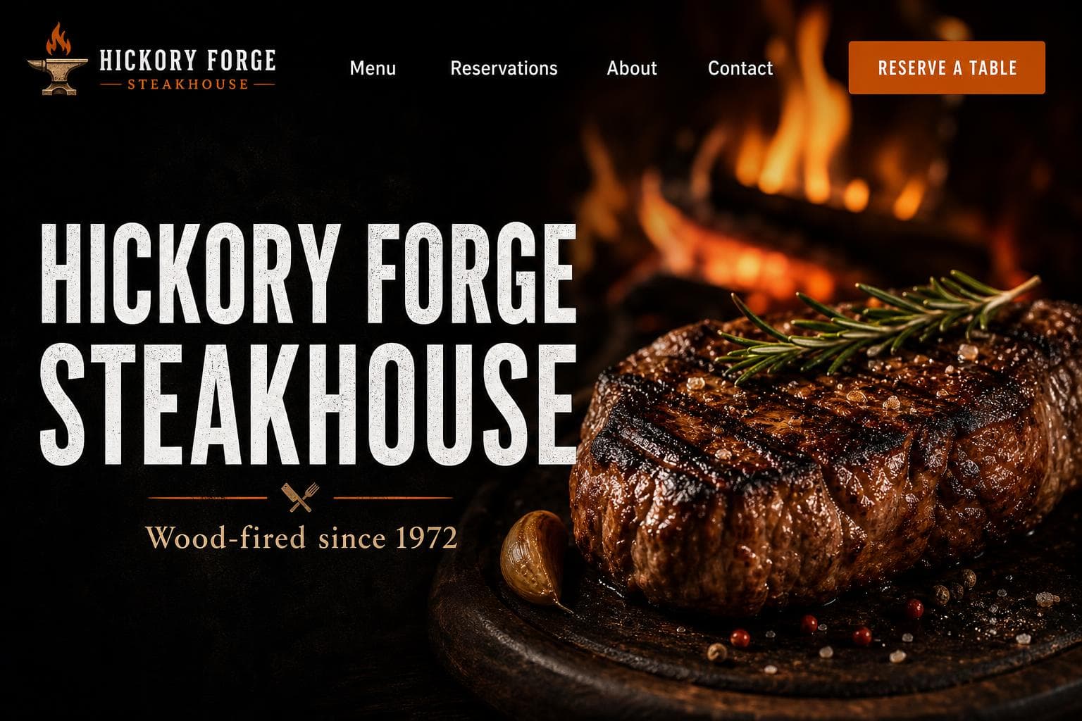 Hickory Forge Steakhouse — live demo website for a restaurant business near Lake Cumberland, handcrafted in Monticello, KY