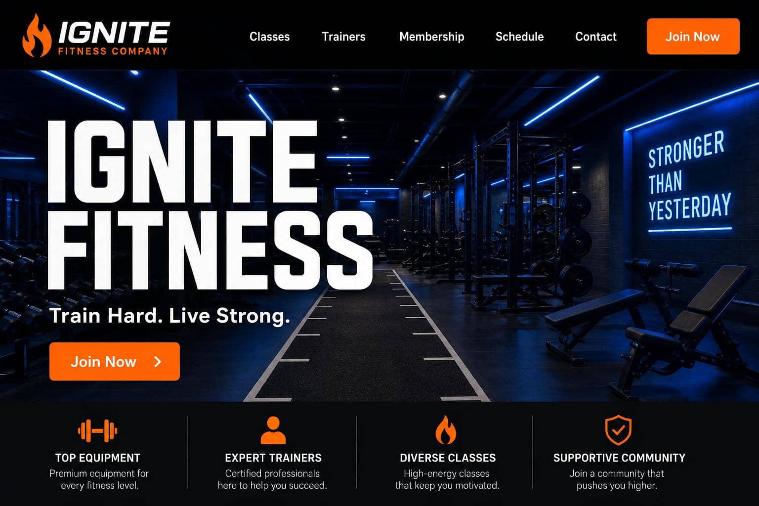 Gym and fitness website demo for local Kentucky with class schedules and membership sign-ups